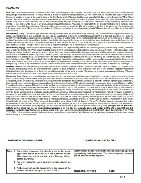 Karur Vysya Internet Banking Form PDF