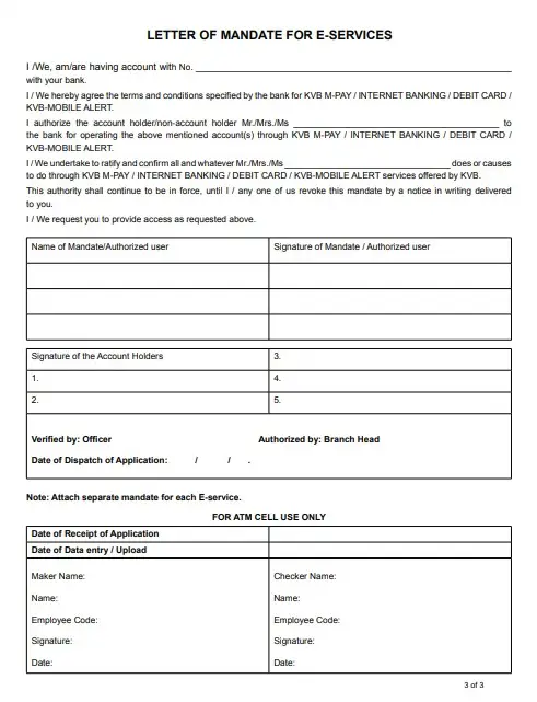 KVB Net Banking Application Form