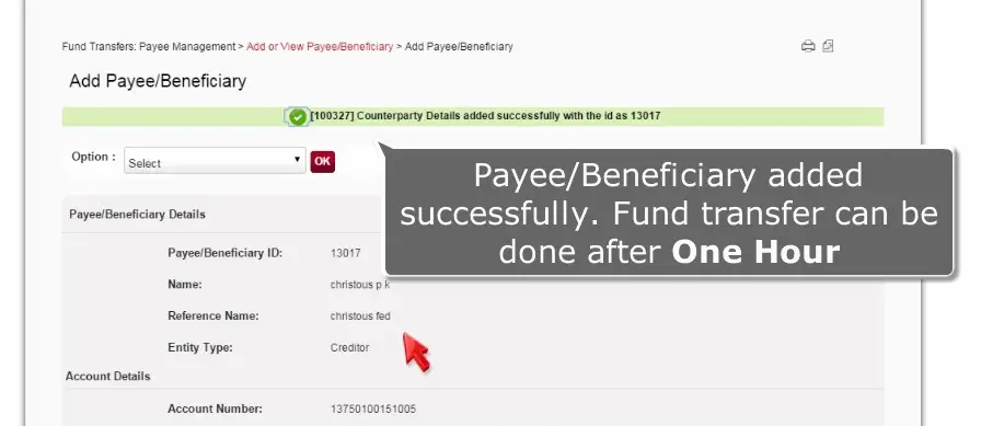 Beneficiary Add in South Indian Bank
