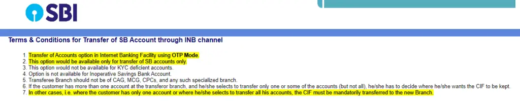 Transfer SBI CIF Number from One Branch to Another