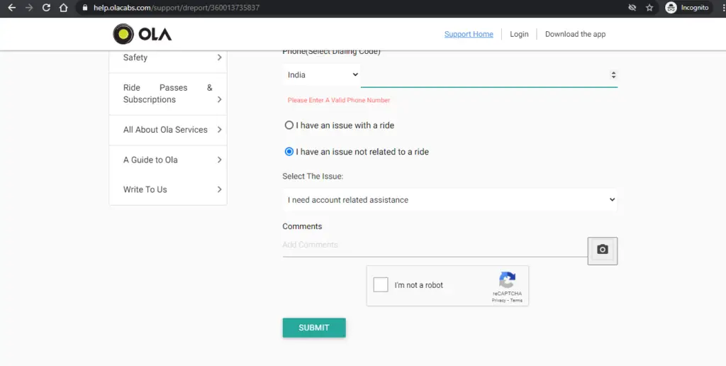 Recover Ola Account