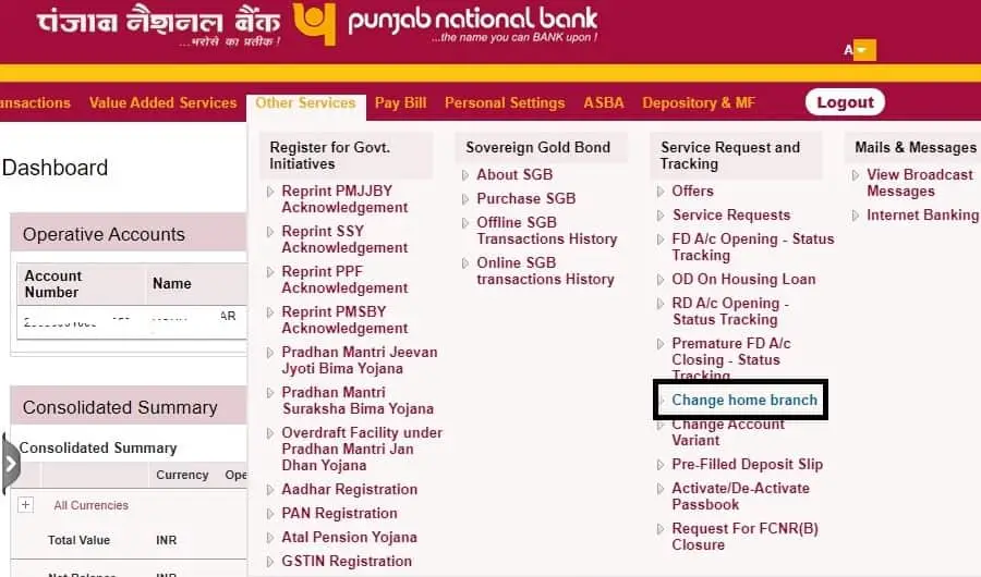 How to Change PNB Account Home Branch Online?