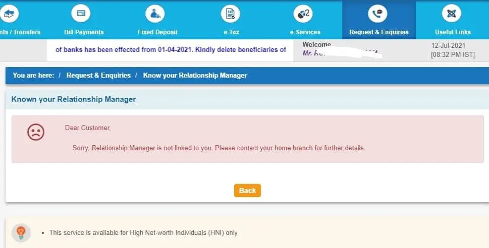 SBI Relationship Manager Contact