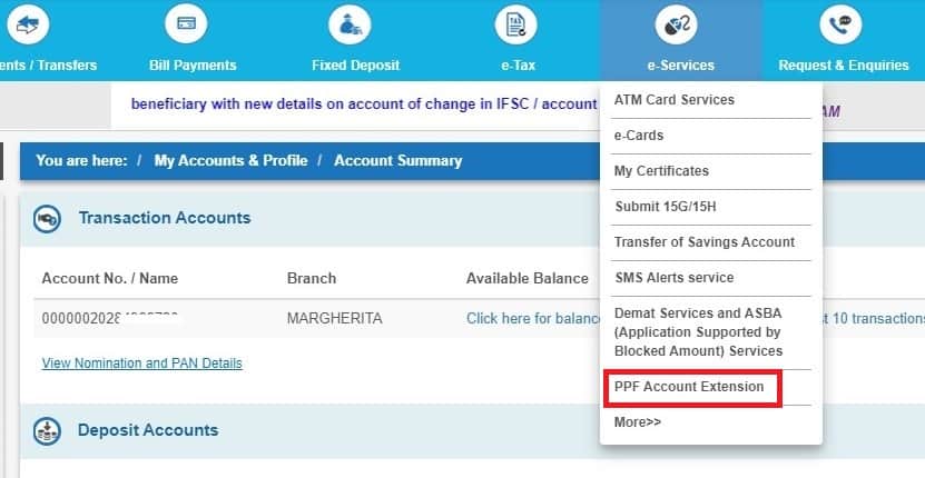 SBI PPF Account Extension Online