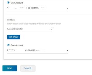 Change Yes Bank Maturity Instructions