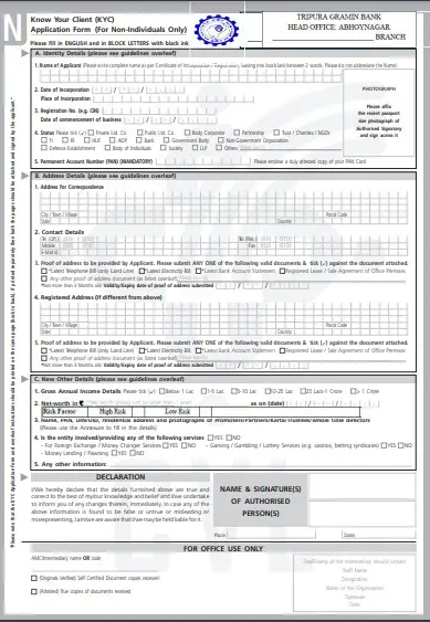 Tripura Gramin Bank KYC Application Form