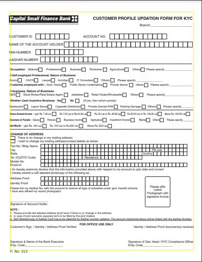 Capital Small Finance Bank KYC Form Download