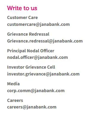 Jana Small Finance Bank Email ID