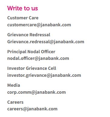 Jana Small Finance Bank Email ID