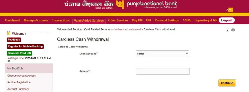 PNB Withdraw Cash Withdraw Card