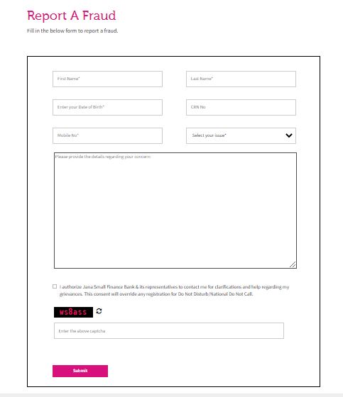 Report Fraud in Jana Small Finance Bank