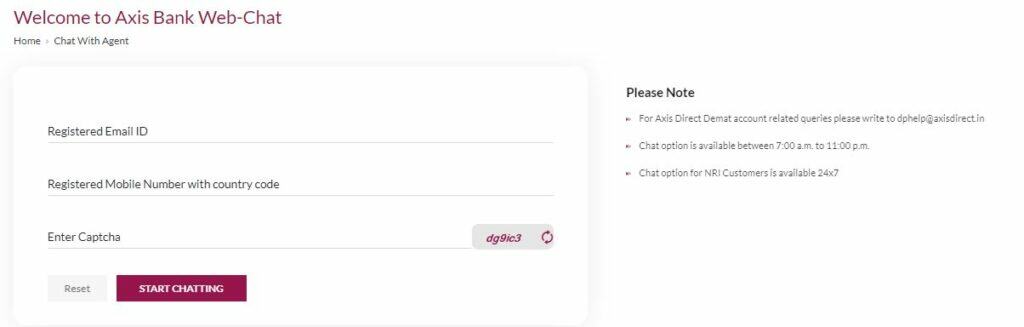 Axis Bank Online Support Chat