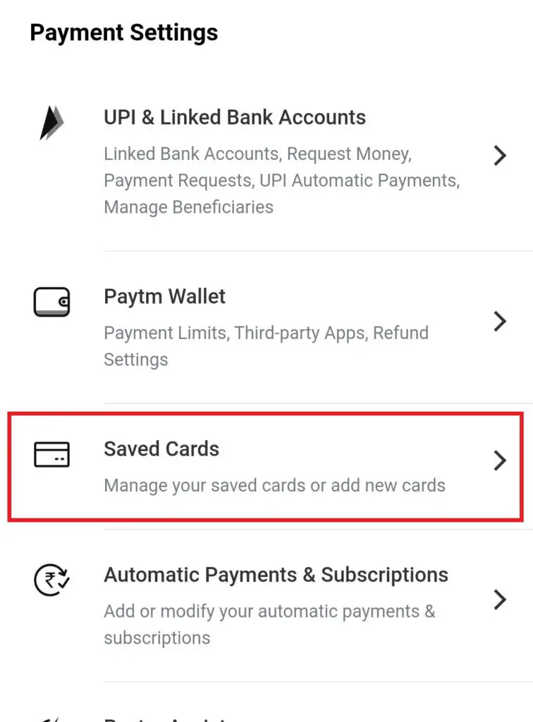 Delete Card from Paytm