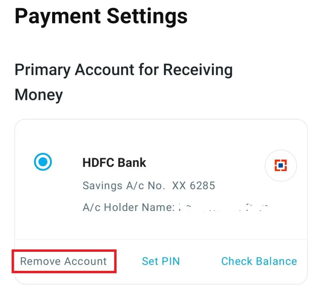 Remove Bank Accounts Paytm