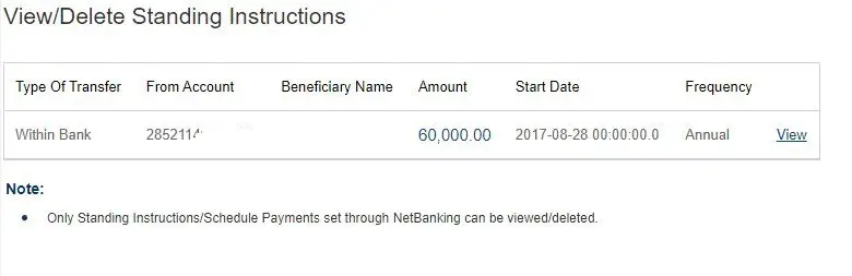 Delete Standing Instructions in HDFC Bank