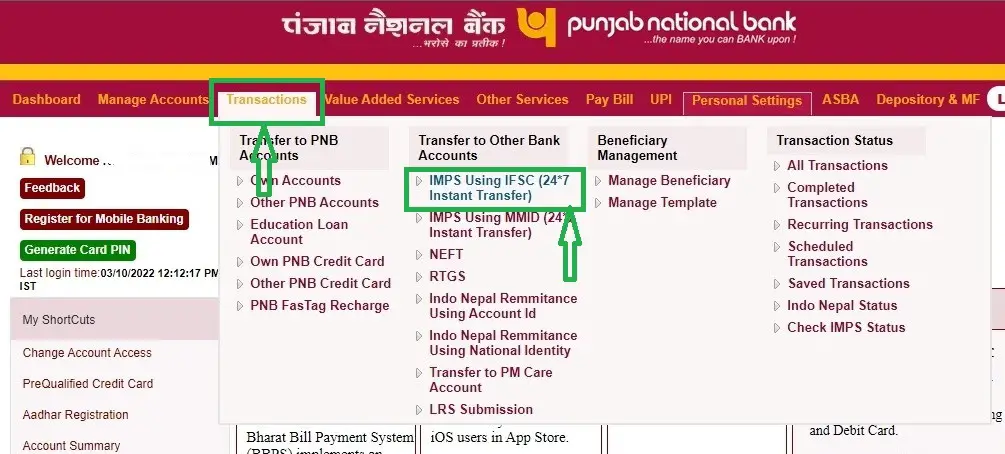 How to Initiate IMPS Payment in PNB Using IFSC?