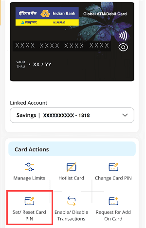 Debit Card PIN Update Indian Bank