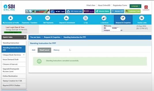 PPF SI Cancel Online