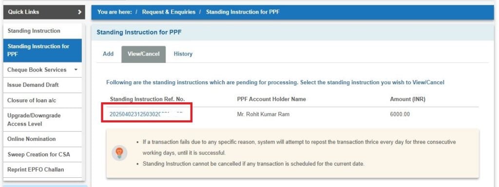 SBI Standing Instruction Cancel